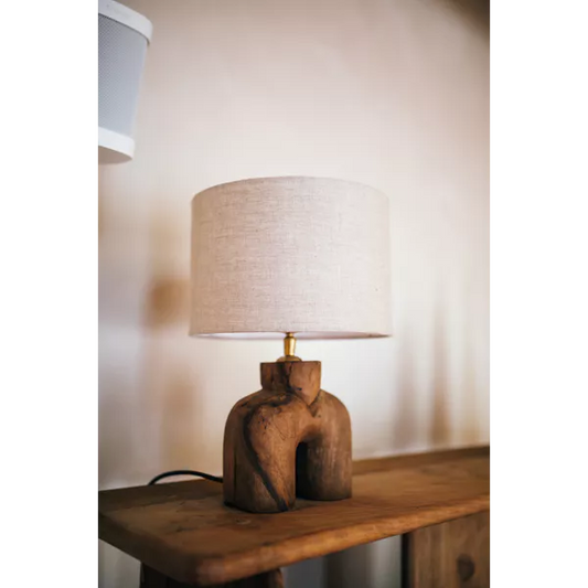 LAMPEDUSA - lampe de table - bois de manguier / lin - DIA 25 x H 38 cm - marron