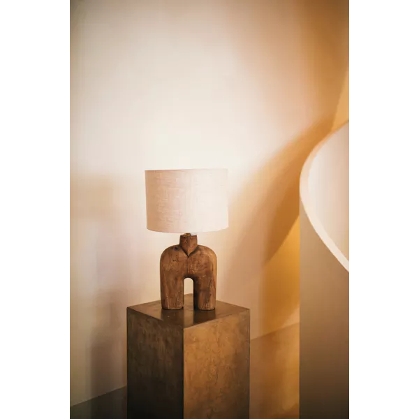LAMPEDUSA - lampe de table - bois de manguier / lin - DIA 28 x H 49 cm - marron