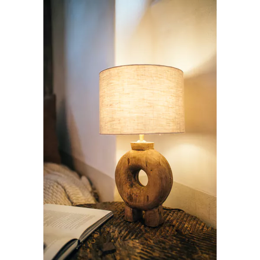 LAMPEDUSA - lampe de table - bois de manguier / lin - DIA 28 x H 51 cm - marron