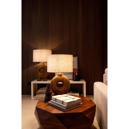 LAMPEDUSA - lampe de table - bois de manguier / lin - DIA 48 x H 82 cm - marron