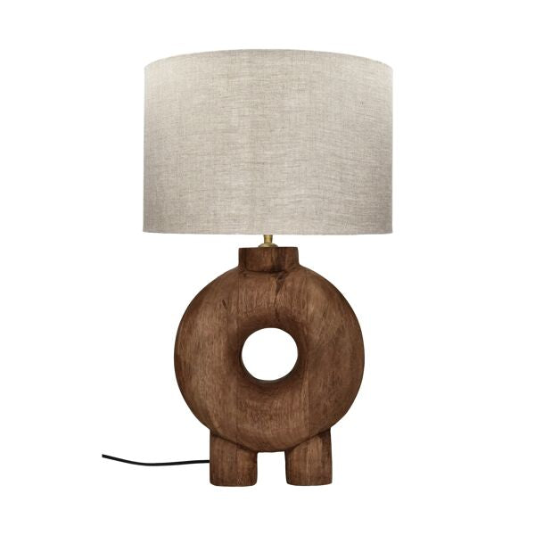 LAMPEDUSA - Lampe de table - Bois de manguier / Lin - DIA 38 x H 65 cm - Marron