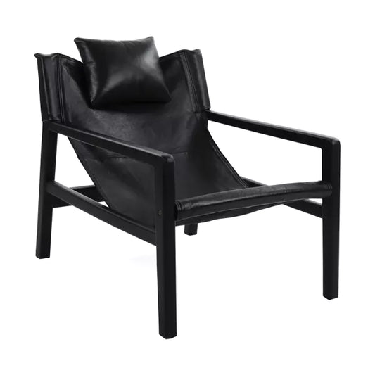 SIESTA - Fauteuil - bois de manguier / cuir - L 64 x W 76 x H 69 cm - noir