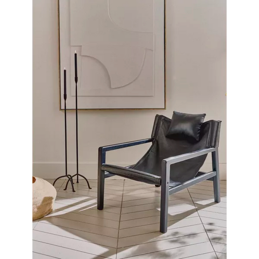 SIESTA - Fauteuil - bois de manguier / cuir - L 64 x W 76 x H 69 cm - noir