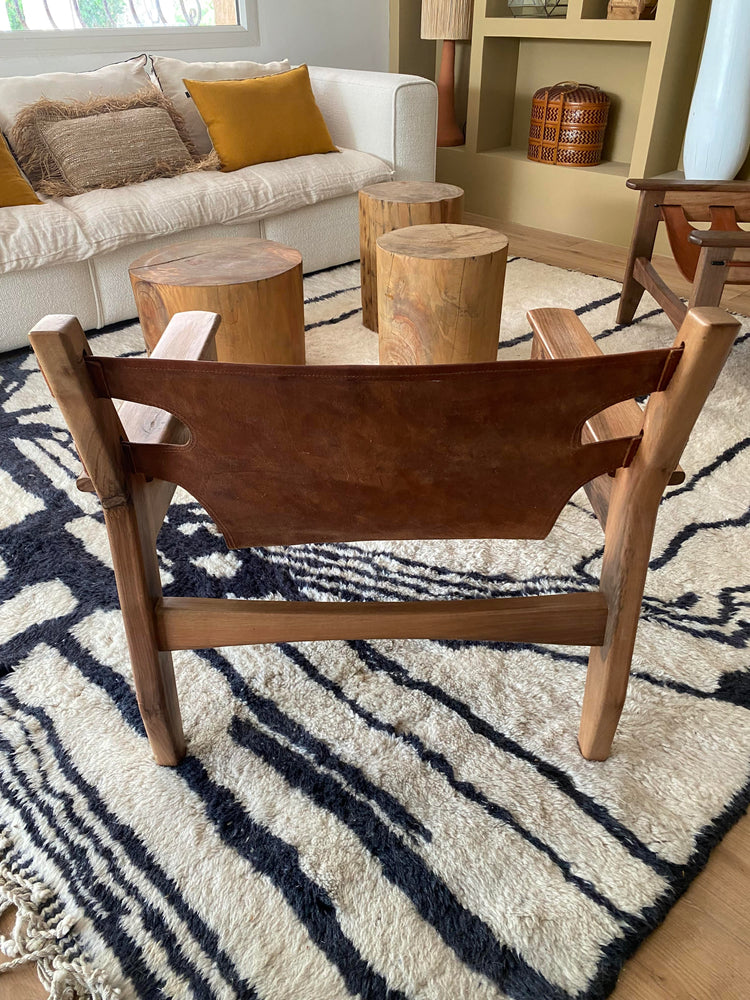 Fauteuil en cuir et bois modèle Jafar