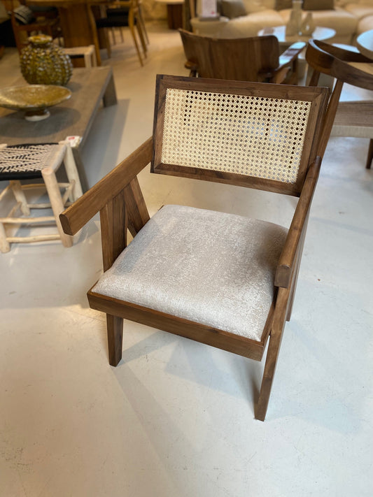 Fauteuil en cannage et assise tissu modèle Palerme