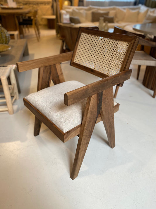 Fauteuil en cannage et assise tissu modèle Palerme