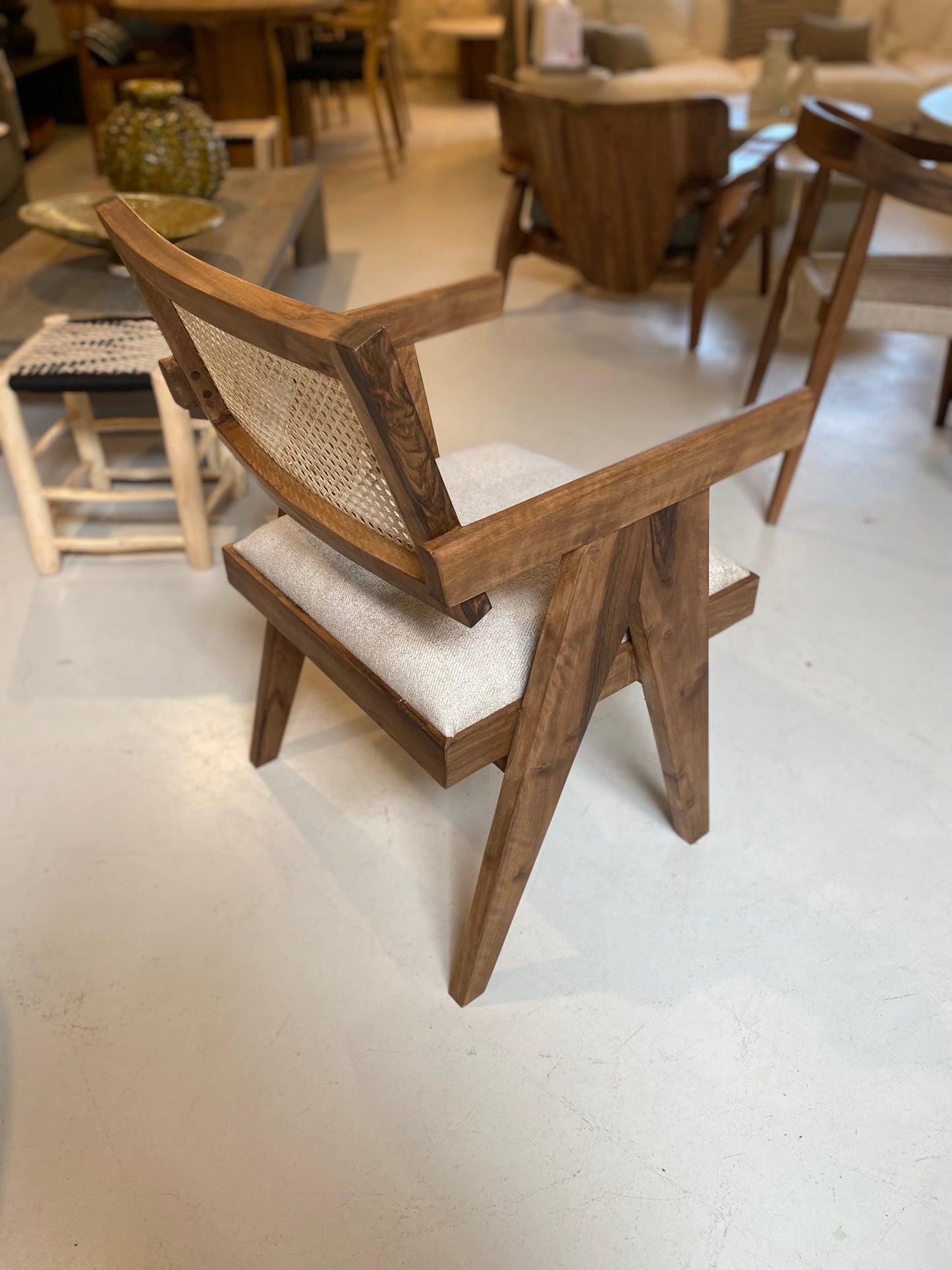 Fauteuil en cannage et assise tissu modèle Palerme