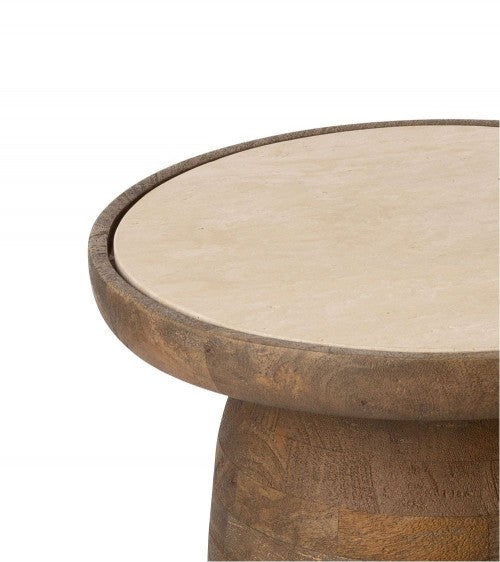 Bout de Canapé en manguier et travertin Quito Brun