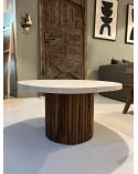 Table basse en travertin et pied en noyer Kabana