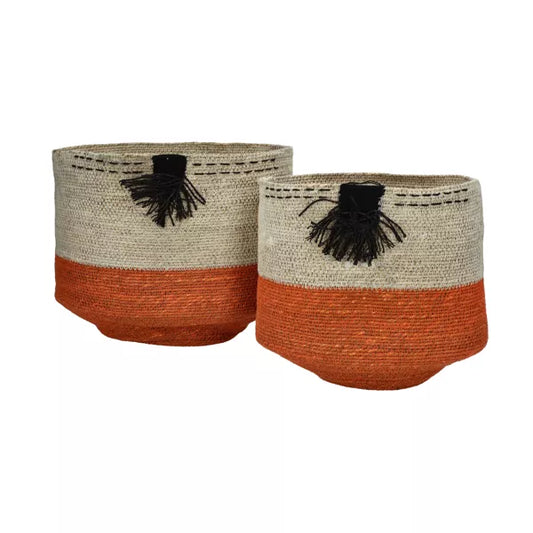 MALI - set/2 paniers - jonc de mer - DIA 25/30 x H 23/25 cm - orange