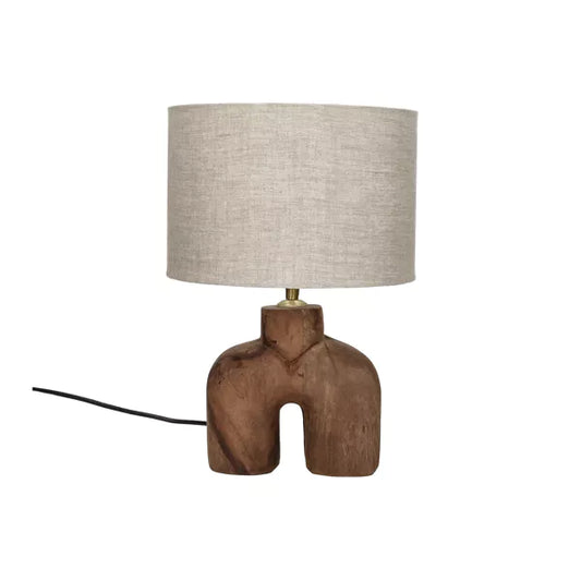 LAMPEDUSA - lampe de table - bois de manguier / lin - DIA 25 x H 38 cm - marron