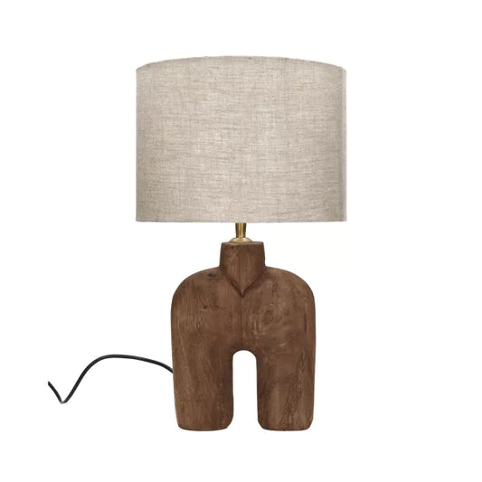 LAMPEDUSA - lampe de table - bois de manguier / lin - DIA 28 x H 49 cm - marron