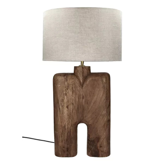 LAMPEDUSA - lampe de table - bois de manguier / lin - DIA 38 x H 74 cm - marron