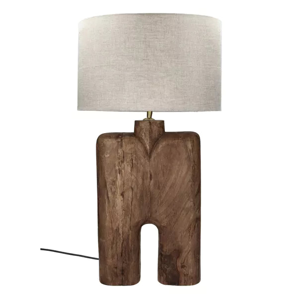 LAMPEDUSA - lampe de table - bois de manguier / lin - DIA 38 x H 74 cm - marron