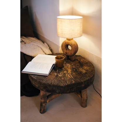 LAMPEDUSA - lampe de table - bois de manguier / lin - DIA 28 x H 51 cm - marron