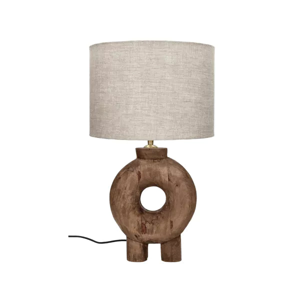 LAMPEDUSA - lampe de table - bois de manguier / lin - DIA 28 x H 51 cm - marron