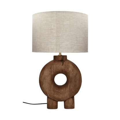 LAMPEDUSA - Lampe de table - Bois de manguier / Lin - DIA 38 x H 65 cm - Marron