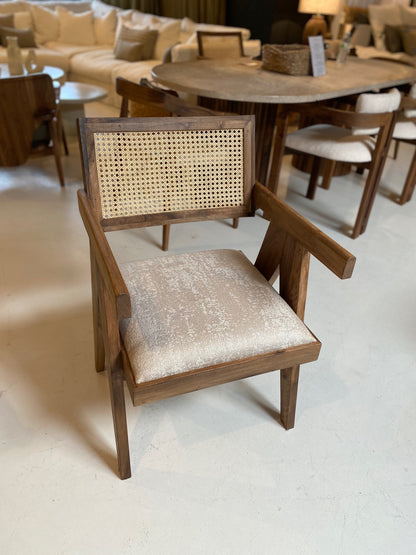 Fauteuil en cannage et assise tissu modèle Palerme