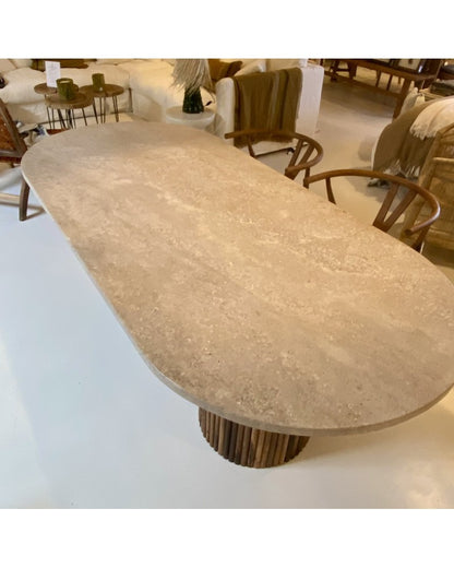 Table à diner en travertin et pieds en bois modèle Roma