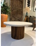 Table basse en travertin et pied en noyer Kabana