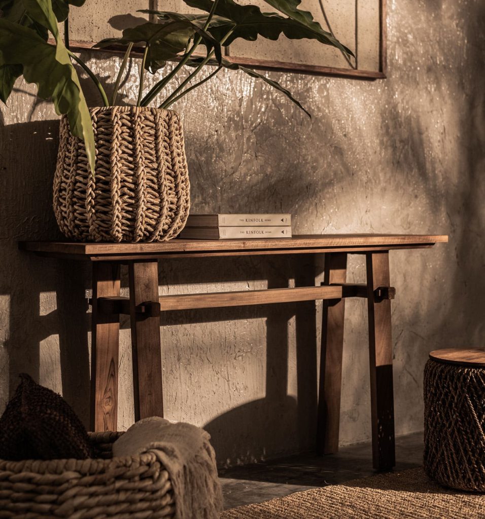Table à livre / plantes / lampe (en bois)