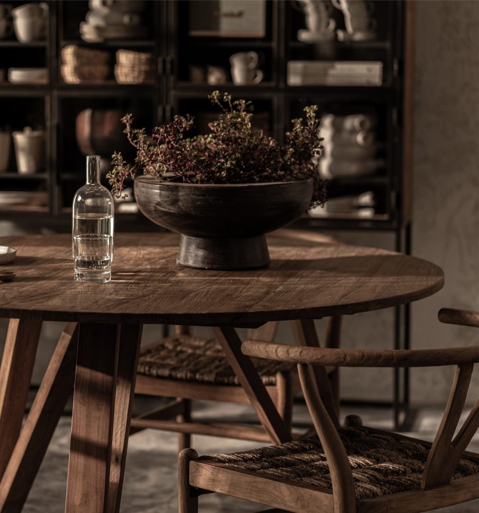 Bois de teck rustique, table ronde en bois / cuisine